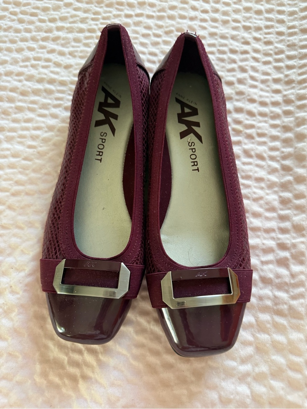 AK Sport Women's Burgundy Mesh Ballet Flats with Decorative Buckle